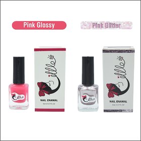 LITTLE Nail Polish - Luxurious Collection of Pink Glossy and Pink Glitter Nail Polish pack of 2 ,16 ml ,8 ml each