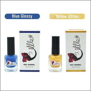                       LITTLE Nail Polish - Luxurious Collection of Blue Glossy and Yellow Glitter  Nail Polish pack of 2 ,16 ml ,8 ml each                                              
