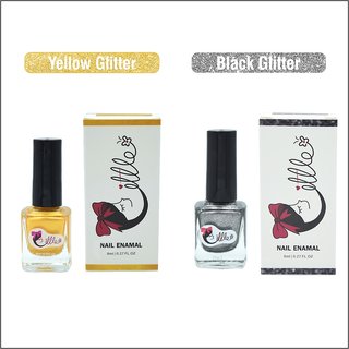                       LITTLE Nail Polish - Luxurious Collection of Yellow Glitter and Black Glitter Nail Polish pack of 2 ,16 ml ,8 ml each                                              
