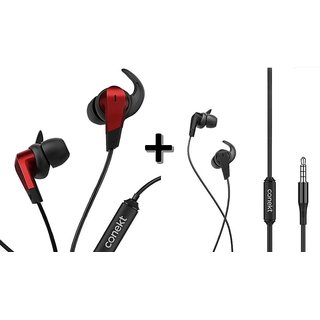 Combo of 2 Conekt M11 Pop Wired Earphones with HD Sound, Multi-Function Button (Black With Red)