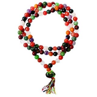                      Jaipur Gemstone-Quartz mala Natural Malticolor Quartz Japa Mala with 108 Prayer Beads                                              