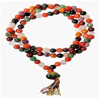                       Jaipur Gemstone-Natural Malticolor Quartz Stone Mala 108+1 Beads Mala Lab Certified                                              