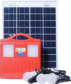 Solar DC Home Lighting System  Inverter with 60W DC Output, 3 LED Bulbs, Inbuilt Battery, Solar Panel  USB Chargers