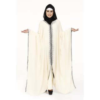                       La Kasha Women Poly Georgette White -Dubai style Kaftan Abaya                                              