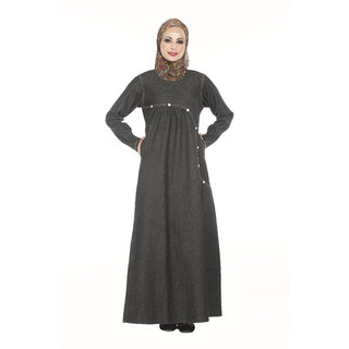                       La Kasha Women Denim stretchable front cut button highlight side pocket stylish Abaya                                              