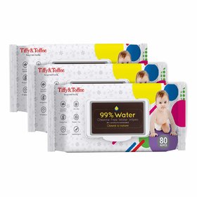 Tiffy  Toffee 99 Water Baby Wet Wipes (Pack of 3 x 80's)