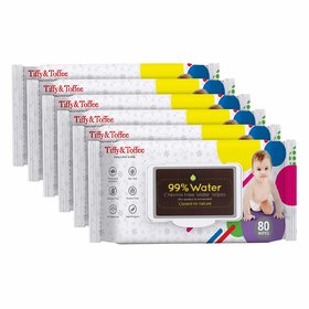 Tiffy  Toffee 99 Water Baby Wet Wipes (Pack of 6 x 80's)
