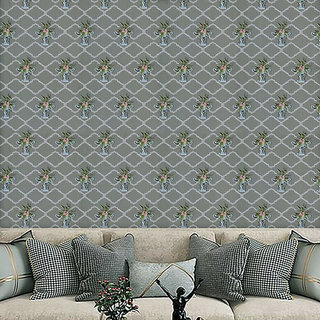                       JAAMSO ROYALS Grey With Flower Design Self Adhesive , Waterproof  Wallpaper (100 CM X 45 CM)                                              