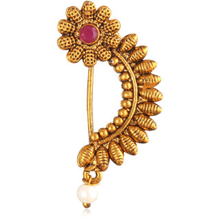                       Oxidised Gold with Artificial stone and beads Alloy Maharashtrian Cultural Nath Nathiya./ Nose Pin for women.                                              