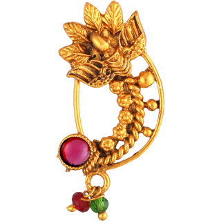 Oxidised Gold with Artificial stone and beads Alloy Maharashtrian banu Nath Nathiya./ Nose Pin for women Oxidised Gold with Artificial stone and beads Alloy Maharashtrian banu Nath Nathiya./ Nose Pin for women