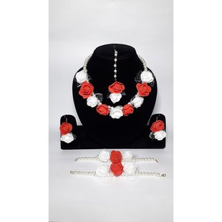                       Radha Handicrafts Red and White Flower Jewellery For Women/Girls (Haldi,Mehendi,Sangeet,Wedding)                                              