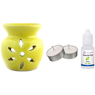                       Breezy Aroma Ceramic Yellow Candle Diffuser With 10 ML Tea Tree Aroma Oil  2 Candle (3.25 H x 2.4 W Inch )                                              