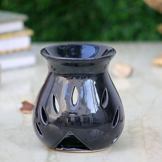                       Breezy Aroma Black Ceramic Tealight Candle Holder Oil Burner - Aroma Lamp - Aroma Diffuser  (3.5 H x 3 W Inch )                                              