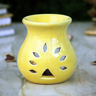                       Breezy Aroma Yellow Ceramic Tealight Candle Holder Oil Burner - Aroma Lamp - Aroma Diffuser  (3.5 H x 3 W Inch )                                              