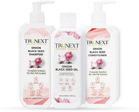 TRUNEXT Onion Oil + Onion Shampoo + Onion Conditioner for Hair Fall Control -Hair care Combo