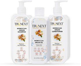 TRUNEXT Moroccan Argan Oil 200 ml + Moroccan Argan Shampoo 300 ml + Moroccan Argan Conditioner 300 m l- Hair combo