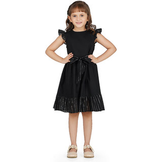                       Cut  Sew Dress With Belt And Seleeve Detailing Dress For Girls                                              