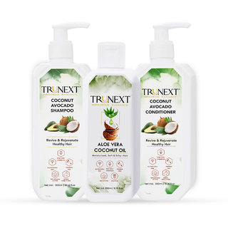 TRUNEXT Aloevera Coconut Oil 200ml+ Coconut Avocado Shampoo 300ml + Coconut Avocado Conditioner 300m-Haircare Combo