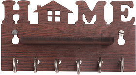 Modish Modern Design Wood Key Holder(6 Hooks, Brown)