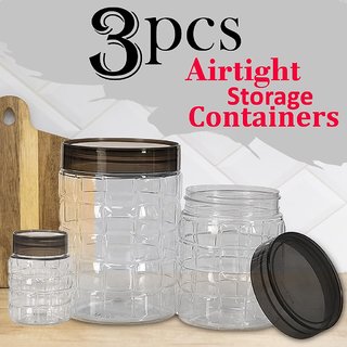 Plastic Storage Container for Kitchen Storage Jar/Airtight Storage Container Jars Set (200-500-1000 ml Jar) (Pack of 3)