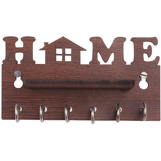 Modish Modern Design Wood Key Holder(6 Hooks, Brown)