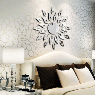 Sketchfab Sun Silver 3D Acrylic Decorative Mirror Murals Wall Stickers (Pack of 1)