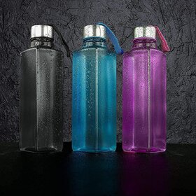 MARKWELL Square Water Bottle For School,College,Office 1000 ml Bottle  (Pack of 3, Multicolor, Plastic)