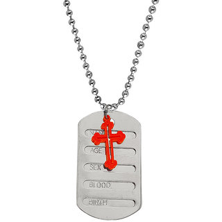                      Sullery Jesus Cross  Name Plate Locket Necklace Chain  Orange  Silver  Acrylic  Stainless Steel Pendant                                              