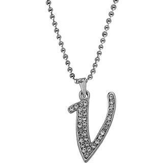 Sullery Name English Alphabet V Letter Initials Letter Locket Silver Crystal Zinc Alphabet Pendant