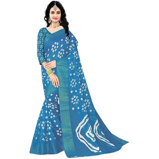                       SVB Saree Teal Colour Linen Bandhani Printed Saree                                              