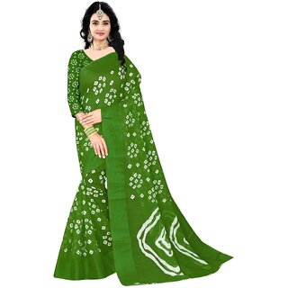                       SVB Saree Green Colour Linen Bandhani Printed Saree                                              