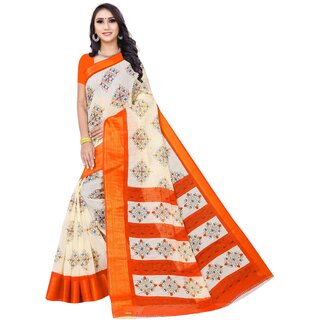                       SVB Saree Orange Colour Linen Printed Saree                                              