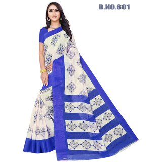                       SVB Saree Blue Colour Linen Printed Saree                                              