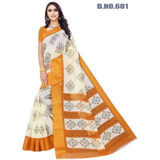 SVB Saree Yellow Colour Linen Printed Saree
