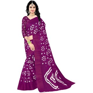                       Sharda Creation Wine Colour Linen Bandhani Printed Saree                                              