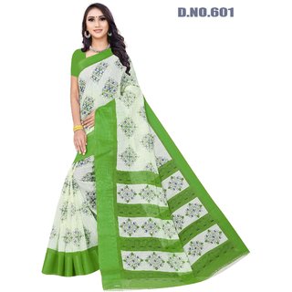                       Sharda Creation Green Colour Linen Printed Saree                                              