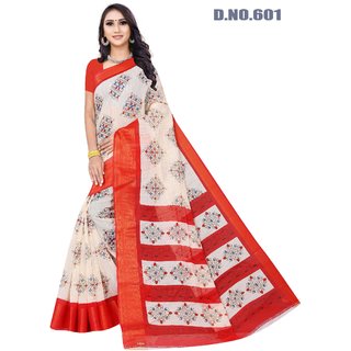                       Sharda Creation Red Colour Linen Printed Saree                                              