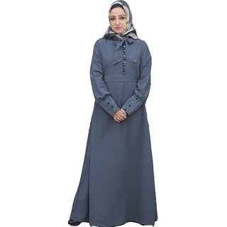                       La Kasha Bow tie neck Abaya with button highlights in Poly Crepe                                              