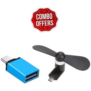 Combo V8 Fan Type C OTG  Adaptor  Assorted Color By Khsa