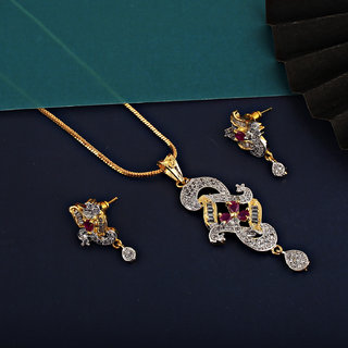                       Lucky Jewellery 18K Gold Plated American Diamond Pendant                                              