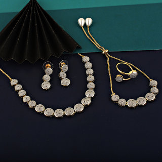 Lucky Jewellery 18K Gold Plated American Diamond Combo Pendant Lucky Jewellery 18K Gold Plated American Diamond Combo Pendant