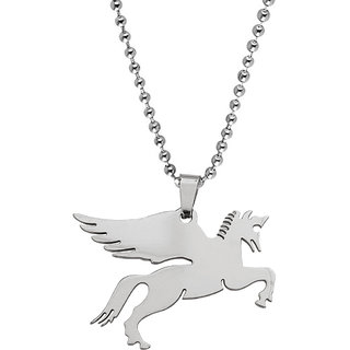                       Sullery Pegasus Flying Horse  Silver  Stainless Steel Animal Pendant Necklace Chain For Men And Women                                              