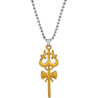                       Sullery Lord Shiv Trishul Damaru Mahadev Locket With Chain Gold Zinc Metal Pendant Necklace Chain For Men And Women                                              