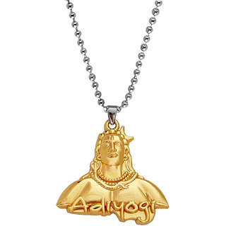                       Sullery Lord Shiv Shankar Mahadev Adiyog  Gold  Zinc Metal Hindu God Pendant Necklace Chain For Men And Women                                              