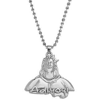                       Sullery Lord Shiv Shankar Mahadev Adiyog  Silver  Zinc Metal Hindu God Pendant Necklace Chain For Men And Women                                              