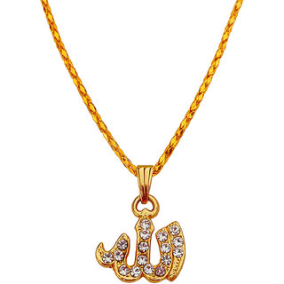                       Sullery  Arbic Allah Word Locket With Brass Chain  Gold  Crystal And Brass Pendant Necklace Chain For Men And Women                                              