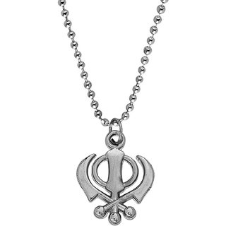                       Sullery Sikkh   Khanda Locket With Chain  Silver  Stainless Steel Hindu God Pendant Necklace  For Men And Women                                              