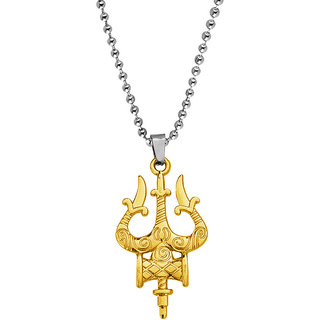                       Sullery  Lord Shiv Trishul Damaru Mahadev Locket With Chain   Gold  Zinc Metal Pendant Necklace  For Men And Women                                              
