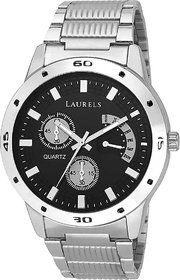 Laurels Men's Analog  Black  Silver Watch