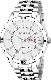 Laurels Men's Day  Date White Dial Watch